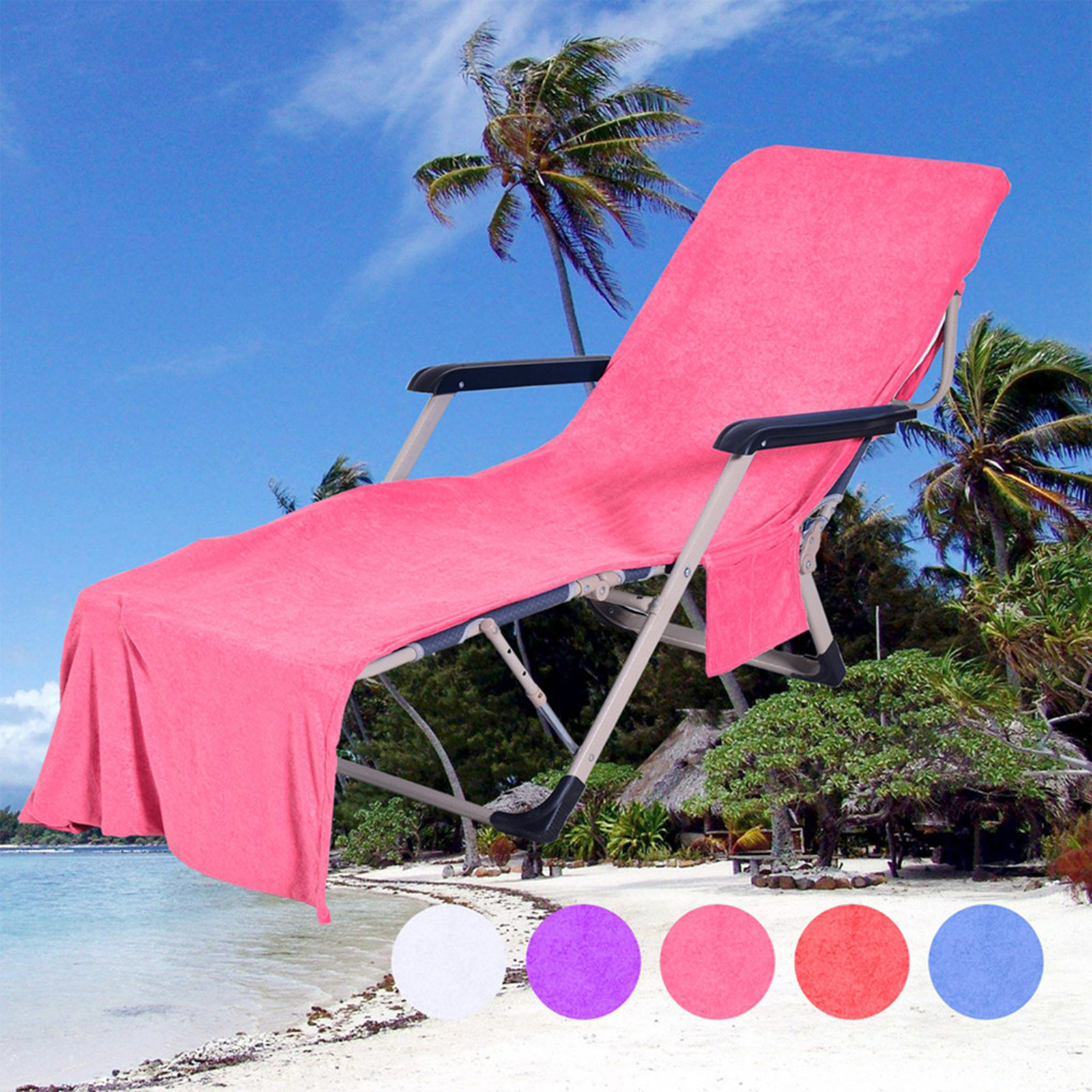 Floleo Beach Chair Cover With Side Pockets Thick And Quick Dry Chaise Lounge Chair Towel Cover For Sun Lounger Pool Sunbathing Garden Beach Hotel No Sliding